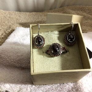 Classic Garnet-Color Stone Earrings with Halo Accents - Women Jewelry